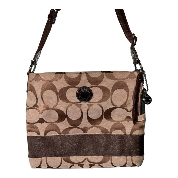 Coach Brown/Beige Signature File Canvas Crossbody Bag EUC - Picture 1 of 13